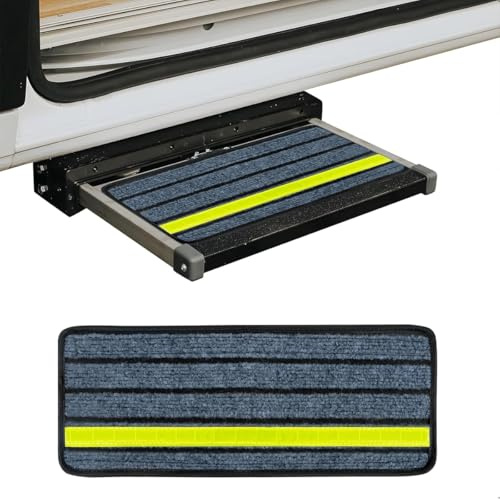 Rosqmor Tapis De Marche pour Camping-Car, Tapis Autocollant pour Marchepied De Camping Car, Tapis Antidérapant pour Marchepied De Camping-Cars avec Réflexion Nocturne, 50 X 20cm, Gris