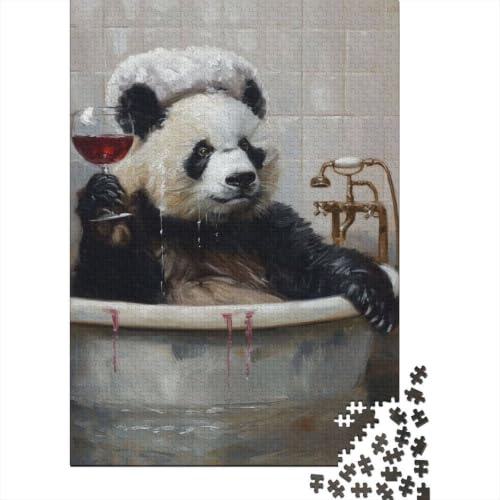 Panda Bath Glass Red Wine Jigsaw Puzzle 1000 Pieces, Animal Puzzle for Adults And Families, Relaxing Indoor Activity, 38x26cm/1000pcs