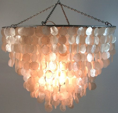 GURU SHOP Deckenlampe/Deckenleuchte, Muschelleuchte aus Hunderten Capiz, Perlmutt Plättchen - Modell Salomonia, 45x60x60 cm
