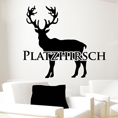 Wandtattoo Loft Wandtattoo: Hirsch mit Schriftzug Platzhirsch / Wandtattoo/Wandaufkleber / 54 Farben / 3 Größen/hellrot / 115 cm hoch x 131 cm breit
