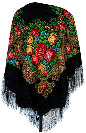 Pavlovo Posad Shawl Manufactory Damen Schal,Tuch Mehrfarbig mehrfarbig Gr. One size, Black With Red Flowers