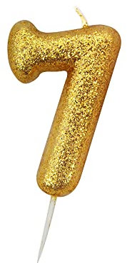 Anniversary House Metallic Gold Glitter Candle, Number 7, 7th Birthday Cake Topper, 7 Centimeters, AHC90/7