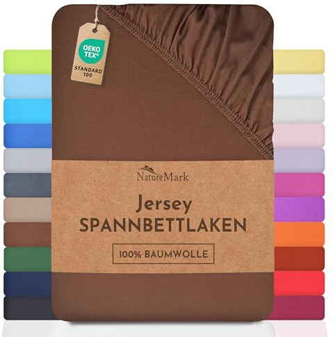 NatureMark Jersey Spannbettlaken, Spannbetttuch 100% Baumwolle in vielen Größen und Farben MARKENQUALITÄT ÖKOTEX Standard 100 | 120x200 cm - Schoko braun