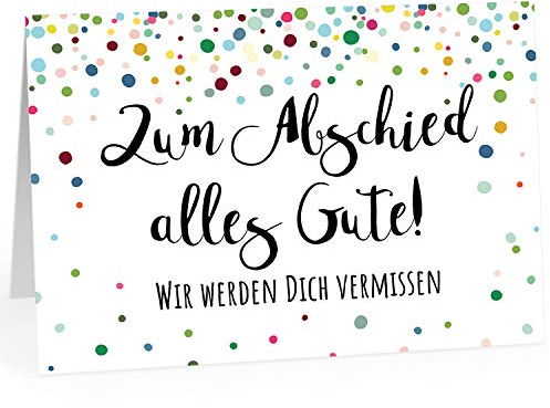 XXL Abschiedskarte (A4) | Konfetti bunt - Wir werden DICH vermissen | mit Umschlag | edle und hochwertige Klappkarte | Zum Abschied | Große Karte für Kollegen, Pension, Rente