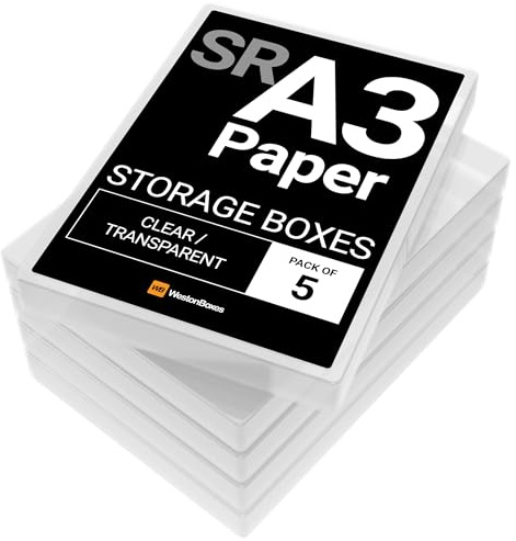 WestonBoxes SRA3 Storage Box, Clear Plastic Lid, Fits A3 and SRA3 | Internal 460x330x55mm | Holds SRA3 paper 450x320mm or A3 paper | Thicker PP Walls for Rigidity | Acid-free | Made in Britain