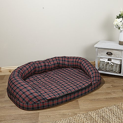 Over The Top OTT Dog Bed, Red-Black Tartan, Large