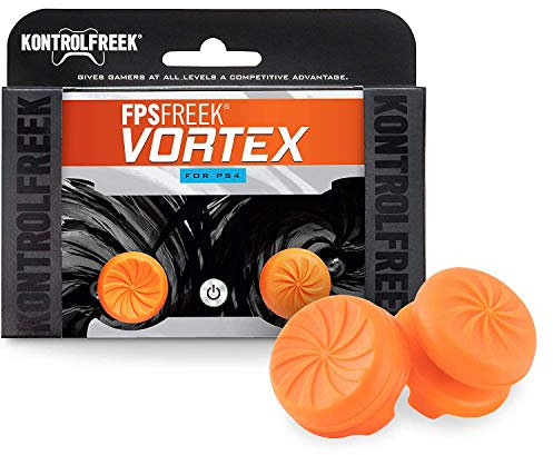 KontrolFreek FPS Freek Vortex pour Manette Playstation 4 (PS4) et Playstation 5 (PS5) | Baguettes de Performance | 1 Convexe Haute, 1 concave mi-Haute | Orange