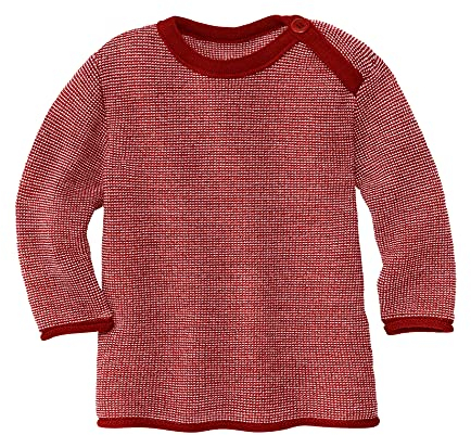 Disana Melange-Pullover, 100% Bio-Merinowolle GOTS, IVN Best | mit Knopfverschluss am Kragen | Baby Kleinkind Kind Unisex | Made in Germany | Bordeaux-Rosé Gr. 74-80
