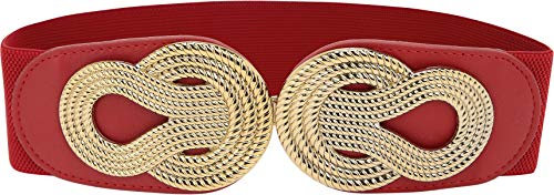 BlackButterfly Largo Elastico Vintage Stretto Metallo Interblocco Fibbia Cintura (Rosso, M)