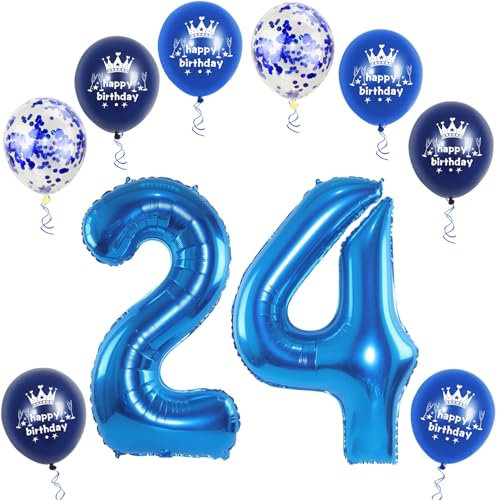 XL Folienballon 24 Geburtstag, Folienballon Zahl 24, Zahl 24 Blau, Luftballons 24, Nummer 24 Luftballon Blau, 32 Geburtstagsdeko Ballon 24