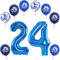 Haosell XL Folienballon 24 Geburtstag, Zahl 24, Blau, 32 Ballon, 1 Stück, Kinder, Unisex, PVC, Geburtstagsfeier