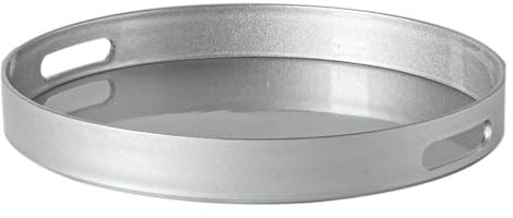 Argon Tableware 33cm Round Serving Trays with Handles - Silver - Pack of 3 - Metallic Finish Decorative Breakfast Dish Melamine Food Tray for Eating, Snacks, Drinks, Food Serving