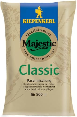 Kiepenkerl Majestic Classic Rasensamen 619500 – Strapazierfähiger Universalrasen für dichten, sattgrünen Rasen, schnellkeimend & pflegeleicht, für sonnige & halbschattige Standorte, 10 kg für 500 m²