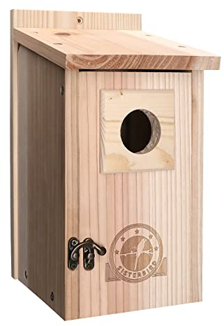 SISTERBIRD Vogelhäuser für draußen Zedernholz Vogelhaus Bluebird Houses, Holz Vogelhäuser für Draußen, Blaues Vogelhaus für Außenabstand, Offenes Haus, Nistkasten, Montage erforderlich Beige