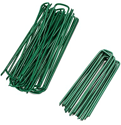 Garden Pegs for Netting, Weed Control Membrane Pegs, U-shaped Tent Pegs Metal for Artificial Grass, Green Paint. (30PCS)