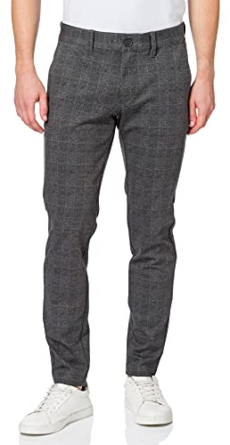 ONLY & SONS Herren Chino Hose ONSMARK Slim Check 9887 - Slim Fit - Stretch, Größe:33W / 32L, Farbe:Black 22019887