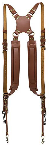 Rainbow_Road Camera Shoulder Strap for Two Cameras,Leather Retro Camera Strap,Adjustable Dual Camera Shoulder Strap Harness,Camera Accessories (brown)
