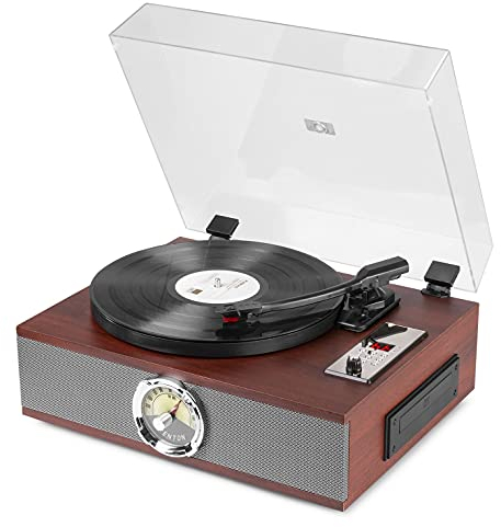 Fenton RP180 Retro Record Player | Vintage Vinyl Player & CD Combo | Classic Turntable with Built-In Speakers | Dark Wood Finish | Multi-Function Audio System for Music Lovers | Bluetooth Connectivity