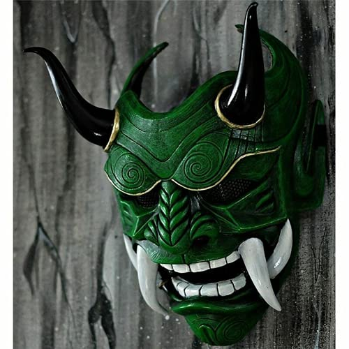 AUSUKY Masque japonais en latex pour cosplay Motif démon, Hannya Oni Samouraï Monstre Kabuki Vert