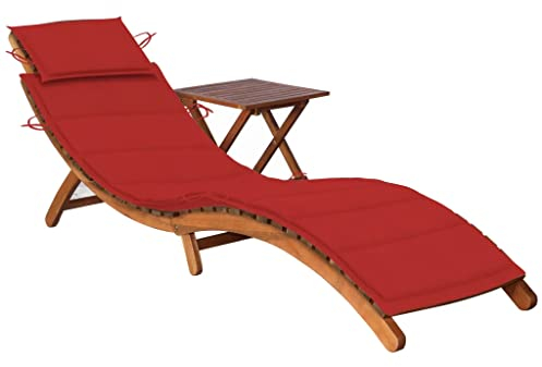vidaXL Akazienholz Massiv Sonnenliege mit Tisch Auflage Klappliege Gartenliege Gartenmöbel Liege Relaxliege Holzliege Strandliege Freizeitliege Saunaliege
