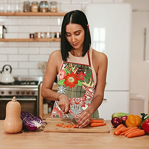 Apron Mitten Insulation Pad Set Christmas Apron Set Baking Gloves Insulation Pads Christmas Cooking Aprons Heat Resistant Oven Gloves Durable Heat Resistant Kitchen Set for Cooking Baking Grilling