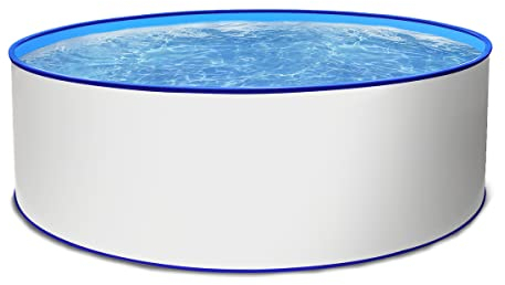 Paradies Pool® Aufstellpool Becken Set - Gartenpool mit Stahlwand in rund mit Blauer Folie inkl. hochwertigen Skimmer mit Einlaufdüse (350 x 120)