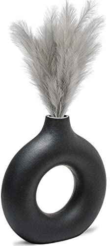 CEMABT Handmade Vase Für Pampasgras,Donut Vase,vase schwarz matt, Vase Nordic Ring Form Modern Deko, Matt Keramik Wohnzimmer Deko Vasen Für Dekoration Und Geschenk