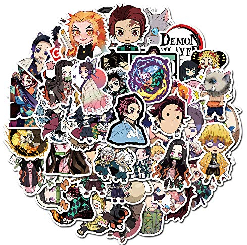 HuanTai 50 Stück Demon Slayer Stickers, Vinyl, wasserdicht, ästhetische Aufkleber für Erwachsene, Kinder, Wasserflasche, Laptop, Reisetasche, Auto, Skateboard, Motorrad, Fahrrad, Gepäck, Gitarre