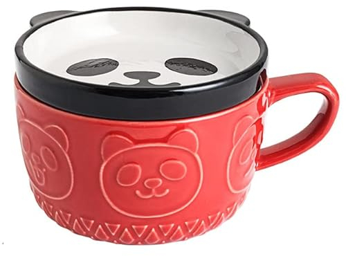 Kafei dulce japonesa cerámica creativa Shiba Inu Panda de café con tapa hogar par leche de desayuno de agua (rojo)
