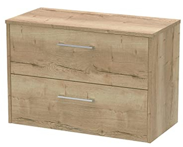 Hudson Reed JNU1826W Juno Modern Bathroom Wall Hung 2-Drawer Vanity with Colour Coordinating Worktop, 800mm, Woodgrain Autumn Oak