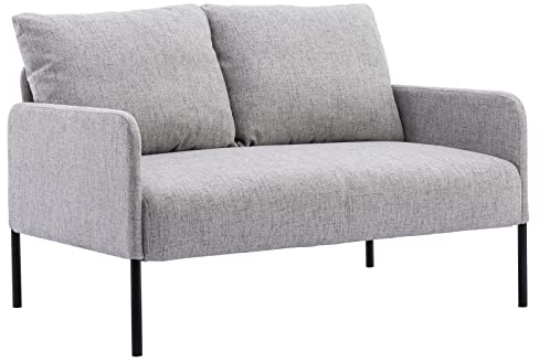 chairus 2 Seater Settee Modern Linen Loveseat Sofa Upholstered Living Room Armchair Couch with Metal Legs (Gray)