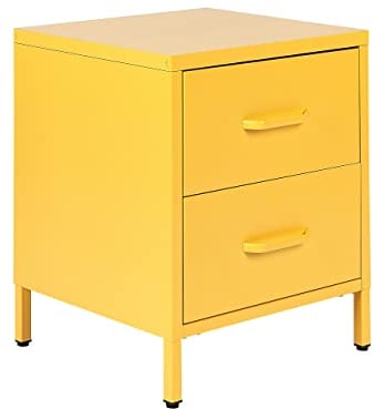 Beliani Nachttisch Stahl mit 2 Schubladen und 2 Griffen gelb Industrie Look Malavi