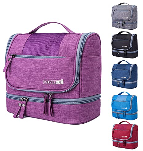 Kulturbeutel Kulturtasche, Wasserabweisende Waschtasche zum Aufhängen für Damen, Herren, Große Reise Kosmetiktasche Tragbare Unisex Waschbeutel Schminktasche für Reisen,Camping (Lila)