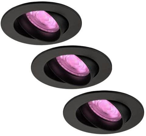 Ledvion 3er Set LED Einbaustrahler Rund Schwarz RGB dimmbar smart | Fuer trockene Innenraeume wie Wohnzimmer Kueche und Flur; Farbe und Helligkeit per App oder Smart Steuerung einstellbar