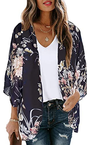 florynova Women’s Causal Kimono Cardigan Summer Tops Loose Fit Beach Cover Ups Floral Print Blouses