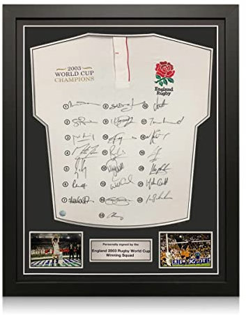 Exclusive Memorabilia England 2003 Rugby World Cup Winners Squad Signed Shirt. Standard Frame