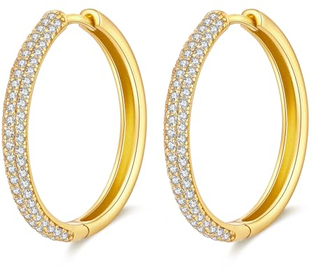 Creolen Gold Groß Damen Ohrringe Creolen Gold Zirkonia Vergoldet Kreolen Silber 925 Groß 23mm