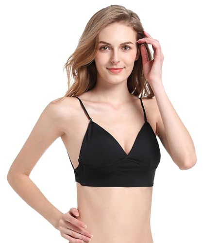 BKEPDY Soutien Gorge Dos Nu Invisible Sexy sans Armature en V Brassiere Bas du Dos Convertible en Soutien-Gorge Taille Basse pour Femmes (Noir M (34/75ABC))