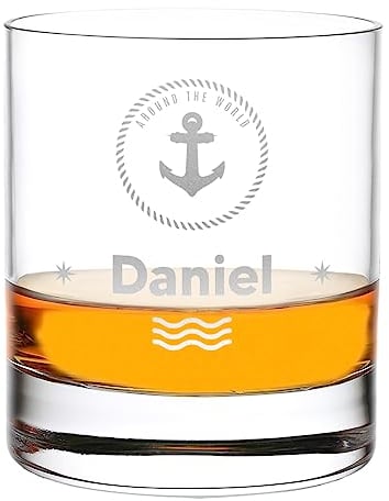 Vaso de whisky de cristal, 315 ml, personalizable, con texto grabado personalizado, idea de regalo para hombres, para beber whisky, bourbon y ginebra, diseño de ancla