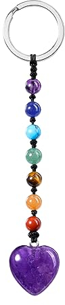 CrystalTears Herz Schlüsselanhänger 7 Chakren Perlen Anhänger Schlüsselring Edelstein Taschenanhänger Talisman spirituelle Geschenke