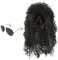 SKHAOVS 2 Stück Schwarzes Rocker Perücke Set - 80er Disco Sonnenbrille, Punk Popstar Vokuhila, Lockige Hippie Kostüm für Party, Halloween, Karneval