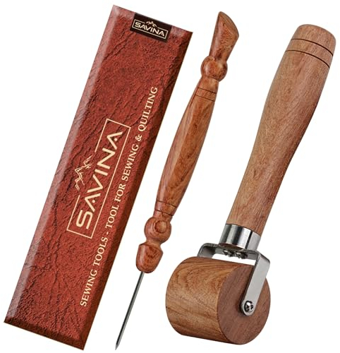Savina Nahtroller & Stiletto zum Nähen/Quilten – Holz-Presswalze, leicht zu greifender Griff – Holz-Näh-Quilt-Werkzeug-Set