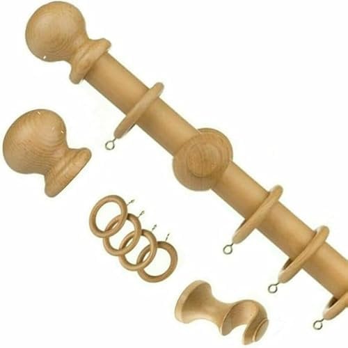 BargainsMania 28mm Victory Traditional Wooden Large Curtain Pole Rod Set With Finials, Rings, Pole Holders - Natural Wood Stylish Easy Cut Curtain Rail Door Window Poles (120 cm, Antique Pine)