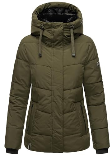 Navahoo Damen Winterjacke warme Steppjacke mit Kapuze und abnehmbaren Kunstfell-Kragen Sag ja XIV S-3XL