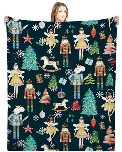 Buryeah Christmas Nutcracker Throw Blanket Soldier Prince Fairy Mouse Gift 60 x 50 Inches Ballet Nutcracker Christmas Soft Blanket for Xmas Home Sofa Couch Bed Decor(Blue)