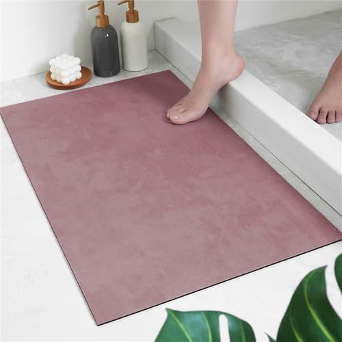 Hixingo Tapis de Bain Super Absorbant Antidérapant, Couleur Unie Tapis Salle de Bain Diatomite, Rectangulaire Sèche Rapide Tapis Lavables pour Douche, Entré, Cuisine (40x60cm,Rose)
