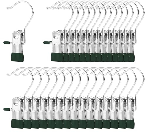 Ganchos de Sujeción - 30 Mini Ganchos Para Ropa, Botas y Toallas - Pinzas Para Calcetines Sin Costura de Metal (Verde Oscuro)