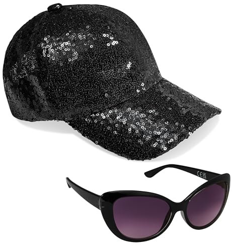 CityComfort Baseball Cap Mädchen, 2er-Set Verstellbarer Basecap & UV-Schutz Sonnenbrille Kinder - Geschenke für Mädchen (Schwarz)