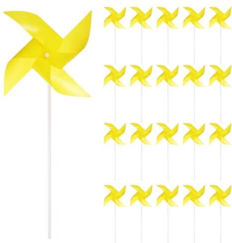 sourcing map Lot de 50 moulins à vent pour cour et jardin - 38,1 x 19,1 cm - 4 feuilles - Coupe-vent - Imperméables - Avec piquets pour décoration de terrasse - Jaune