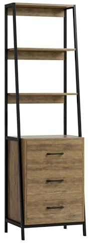 HOCSOK Scaffale a Scala, Libreria a 3 Ripiani, Scaffale Portaoggetti con 3 Cassetti, Libreria in Legno+Metallo, per Libri per Soggiorno, Camera da Letto, Ufficio, Casa